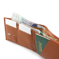 Tan Brown Bi-fold Premium Leather Travel Wallet