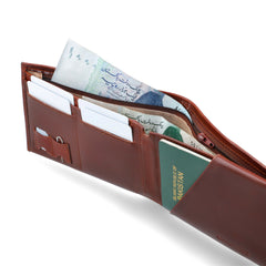 Cognac Brown Bi-fold Premium Leather Travel Wallet